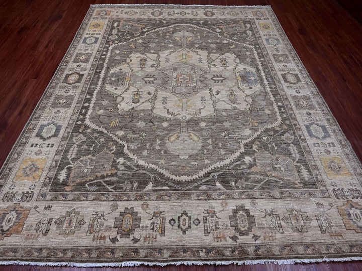 8'1" x 9'9" New Hand Knotted Grey Wool Rectangle Oriental Rug - MOA10220091