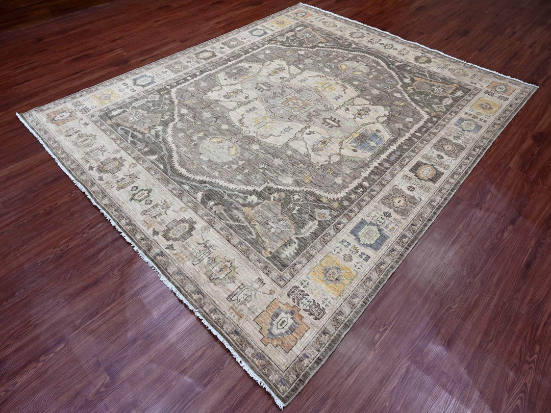 8'1" x 9'9" New Hand Knotted Grey Wool Rectangle Oriental Rug - MOA10220091