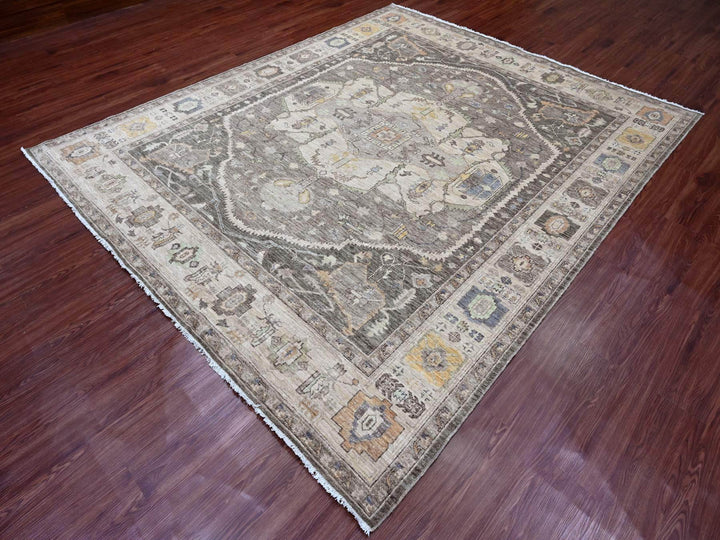 8'1" x 9'9" New Hand Knotted Grey Wool Rectangle Oriental Rug - MOA10220091