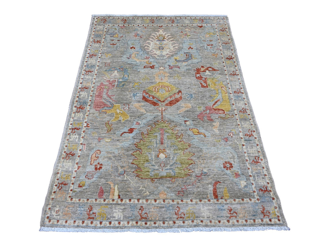 4'0" x 5'8" New Hand Knotted Grey Wool Rectangle Oriental Rug - MOA10220103