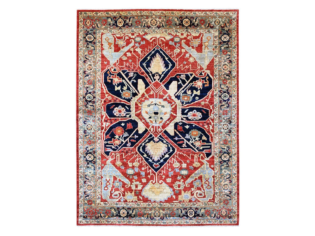 8'11" x 12'0" New Hand Knotted Red Wool Rectangle Oriental Rug - MOA10220104