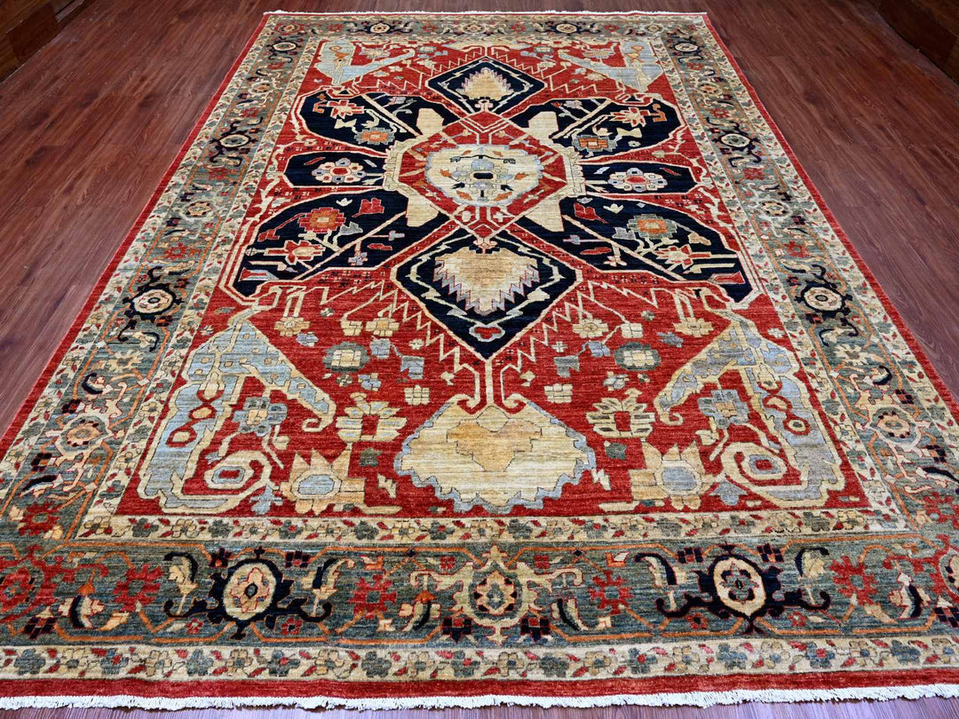 8'11" x 12'0" New Hand Knotted Red Wool Rectangle Oriental Rug - MOA10220104