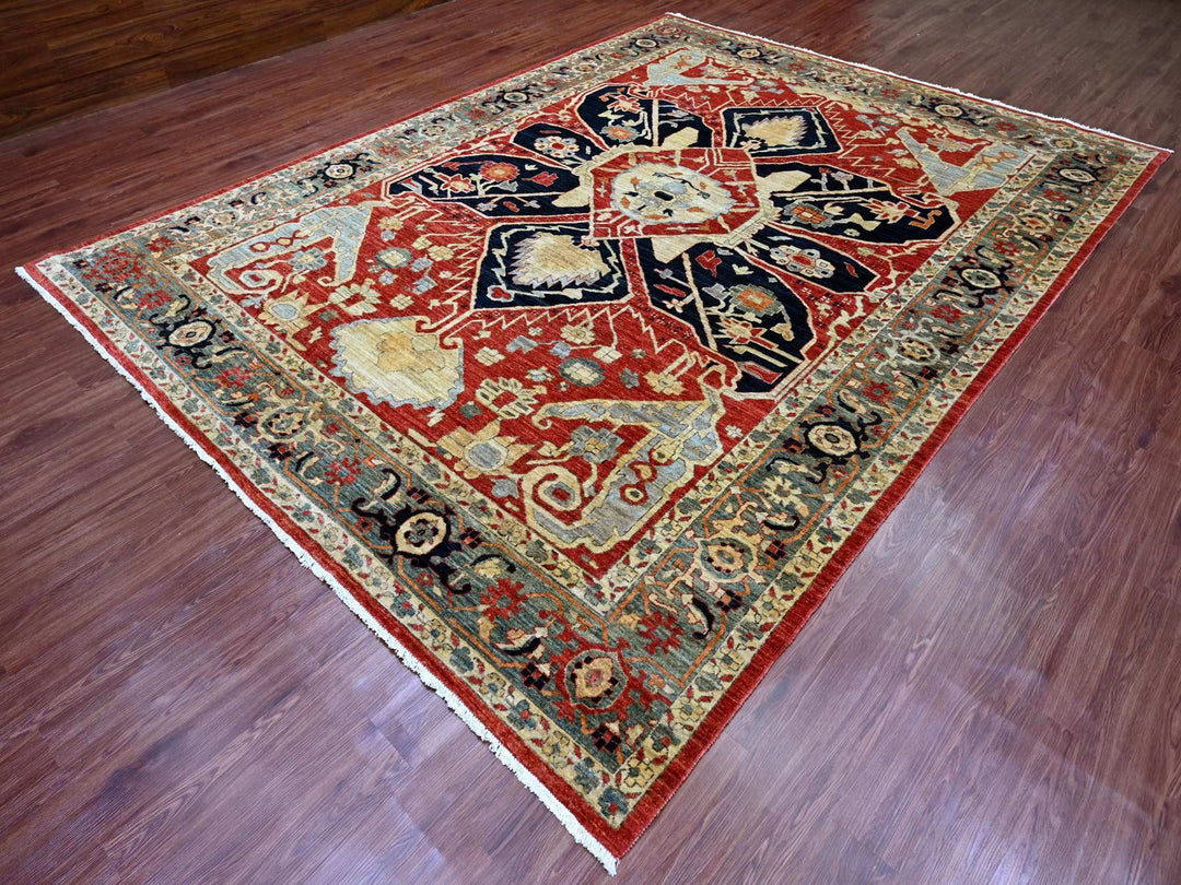 8'11" x 12'0" New Hand Knotted Red Wool Rectangle Oriental Rug - MOA10220104