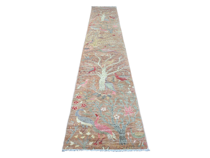 2'7" x 15'0" New Hand Knotted Brown Wool Runner Oriental Rug - MOA10220106