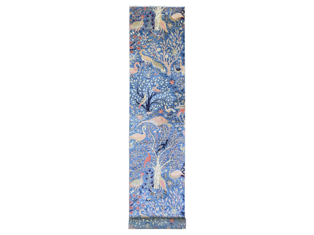 3'0" x 21'3" New Hand Knotted Blue Wool Runner Oriental Rug - MOA10220107