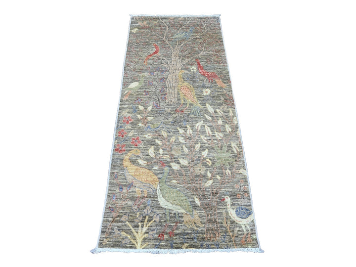 2'6" x 6'2" New Hand Knotted Grey Wool Runner Oriental Rug - MOA10220108
