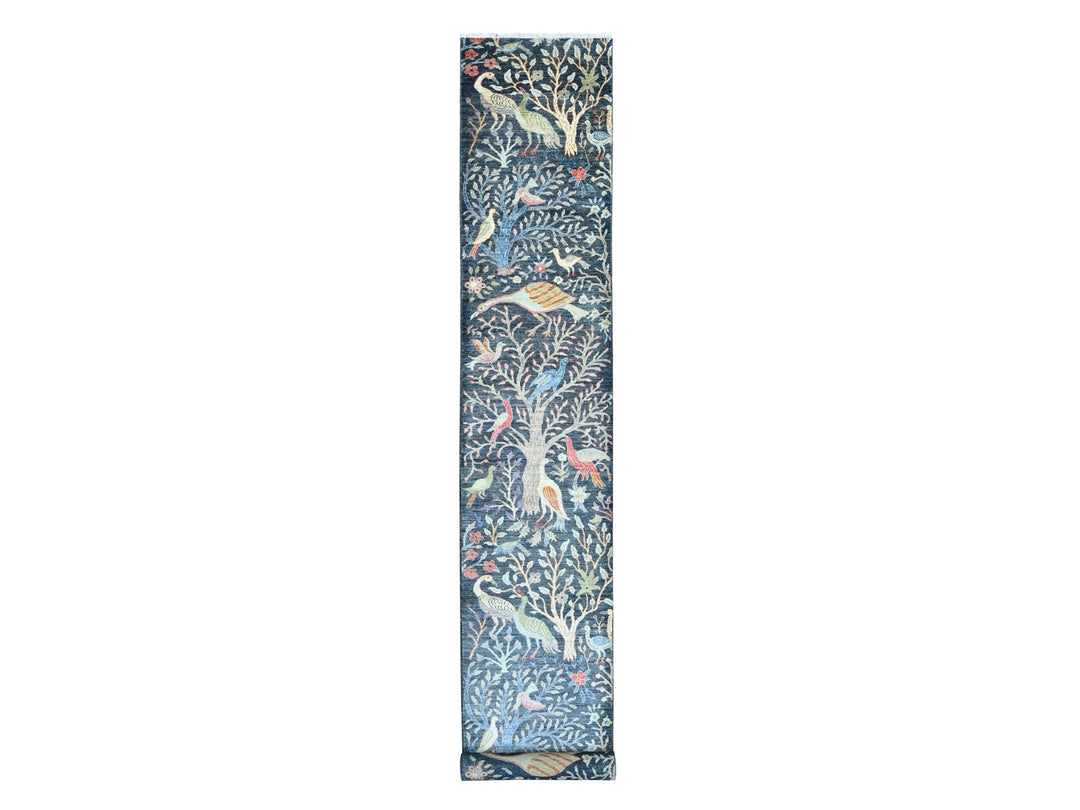 2'6" x 19'3" New Hand Knotted Blue Wool Runner Oriental Rug - MOA10220109