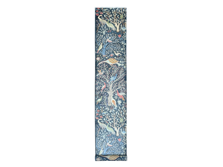 2'6" x 19'3" New Hand Knotted Blue Wool Runner Oriental Rug - MOA10220109