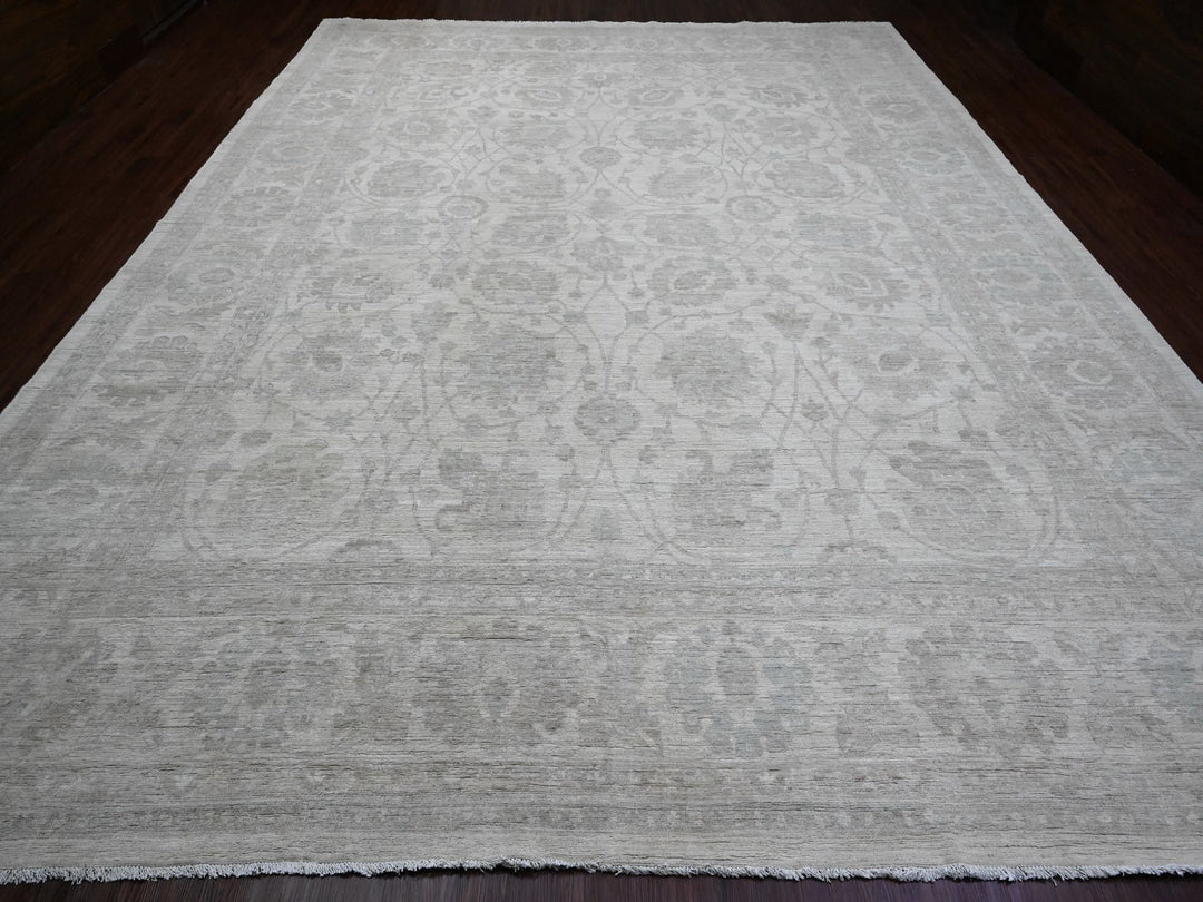 11'5" x 15'1" New Hand Knotted Ivory Wool Rectangle Oriental Rug - MOA10220114