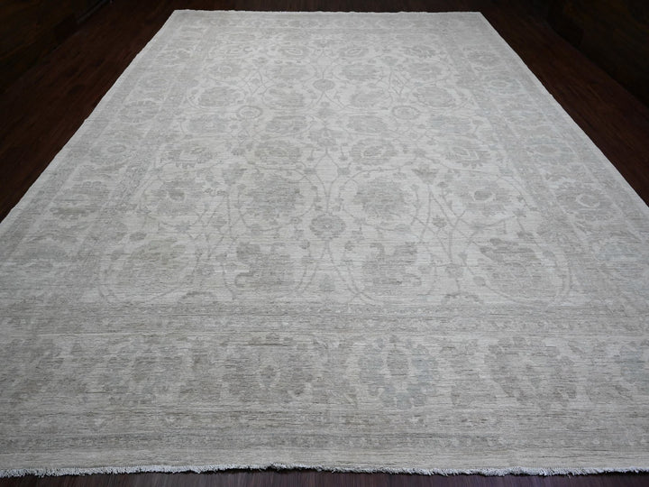 11'5" x 15'1" New Hand Knotted Ivory Wool Rectangle Oriental Rug - MOA10220114