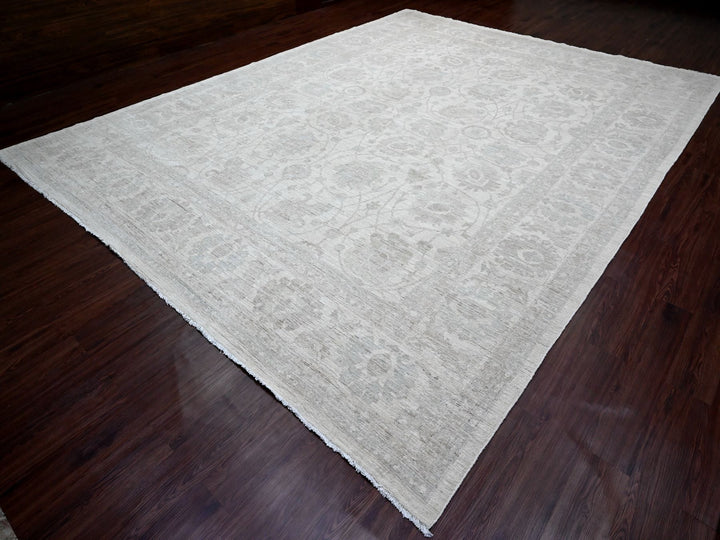 11'5" x 15'1" New Hand Knotted Ivory Wool Rectangle Oriental Rug - MOA10220114