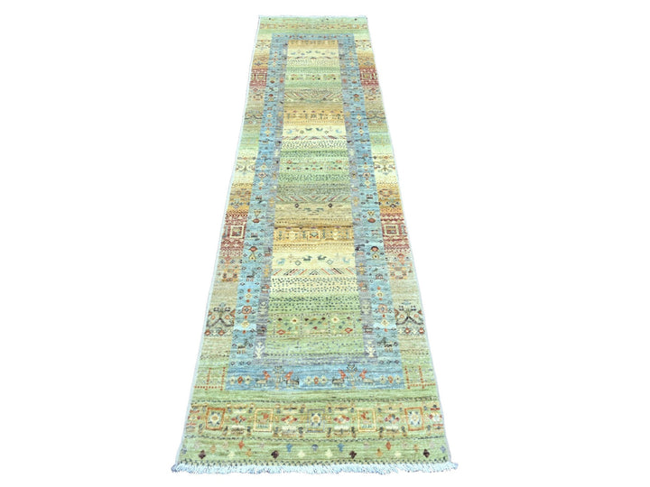 2'5" x 9'9" New Hand Knotted Green Wool Runner Oriental Rug - MOA10220116