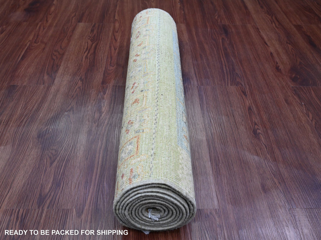 2'5" x 9'9" New Hand Knotted Green Wool Runner Oriental Rug - MOA10220116