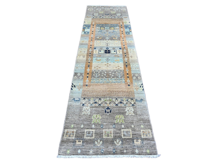2'8" x 9'7" New Hand Knotted Grey Wool Runner Oriental Rug - MOA10220117