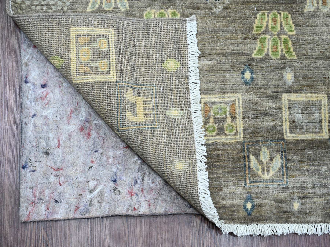 2'8" x 9'7" New Hand Knotted Grey Wool Runner Oriental Rug - MOA10220117