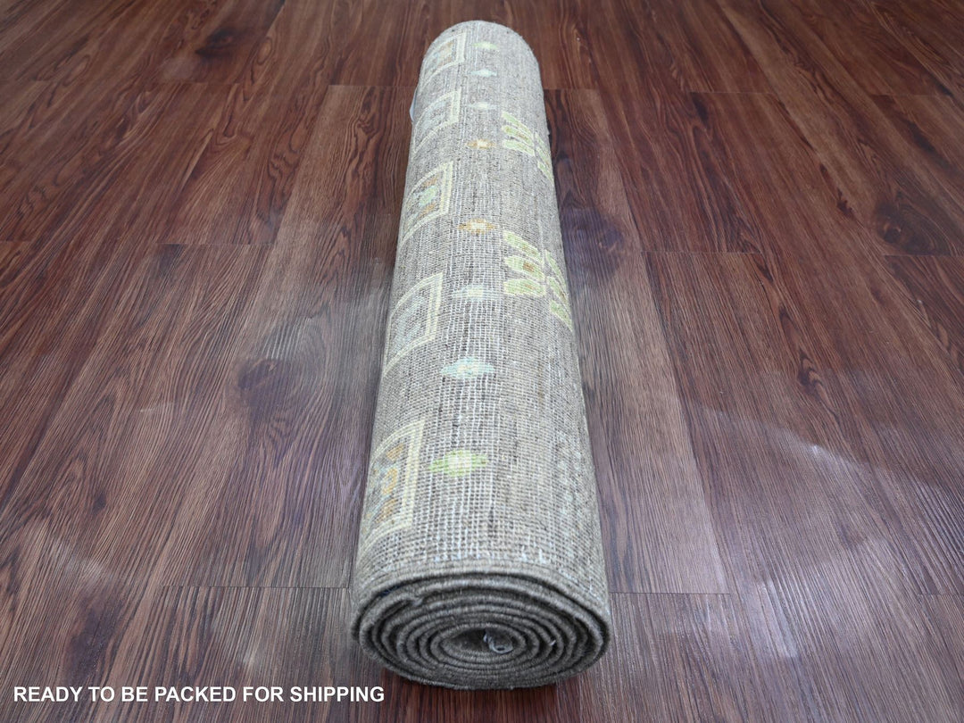 2'8" x 9'7" New Hand Knotted Grey Wool Runner Oriental Rug - MOA10220117