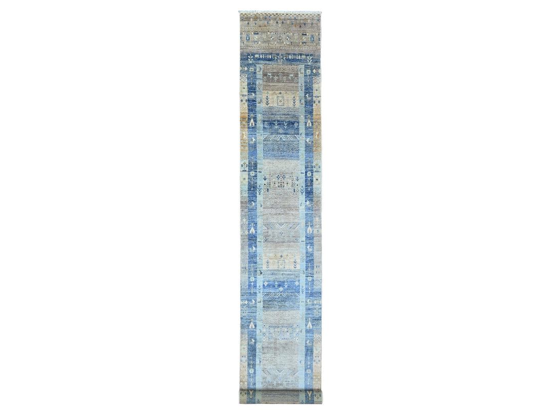 2'8" x 19'1" New Hand Knotted Blue Wool Runner Oriental Rug - MOA10220118