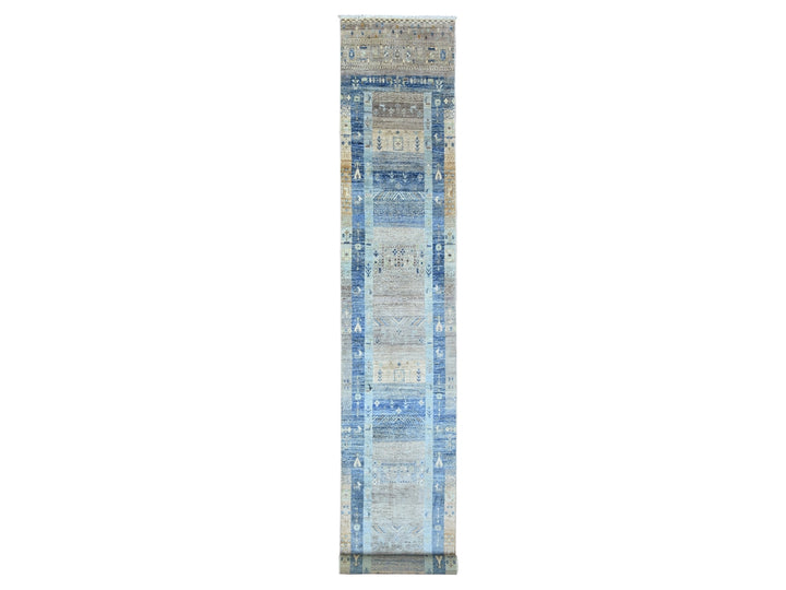 2'8" x 19'1" New Hand Knotted Blue Wool Runner Oriental Rug - MOA10220118