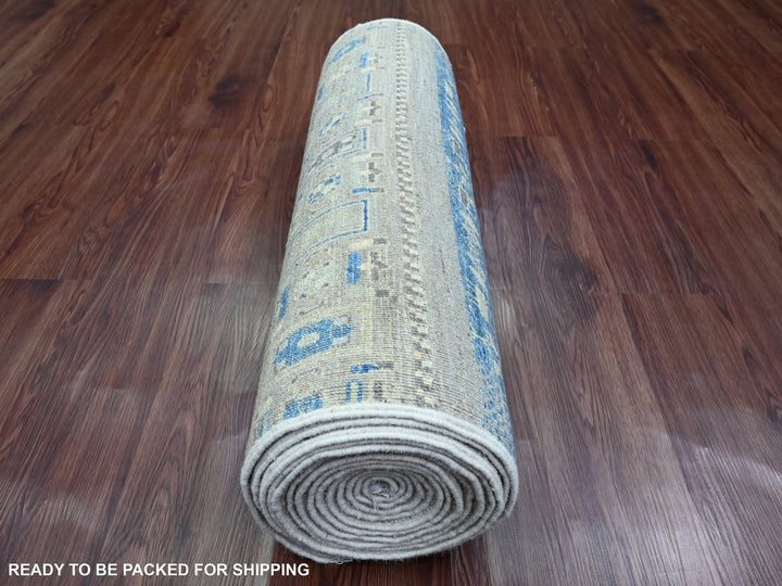 2'8" x 19'1" New Hand Knotted Blue Wool Runner Oriental Rug - MOA10220118