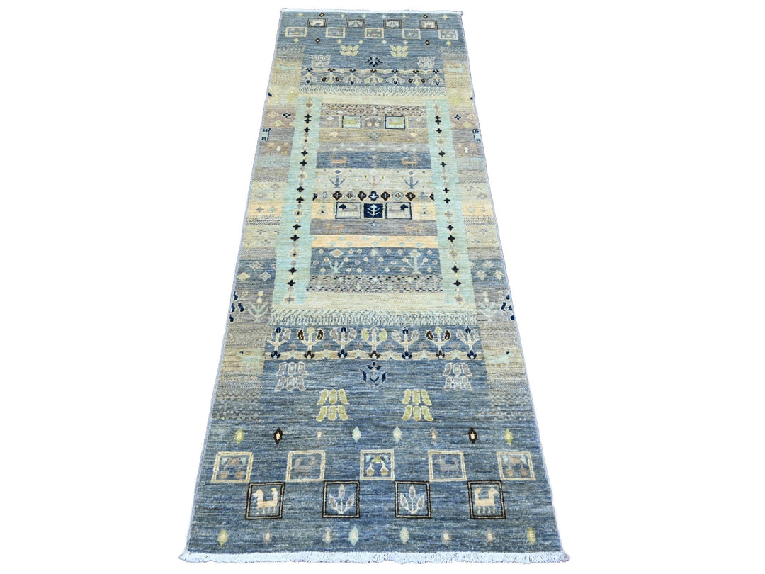 2'8" x 7'7" New Hand Knotted Grey Wool Runner Oriental Rug - MOA10220120