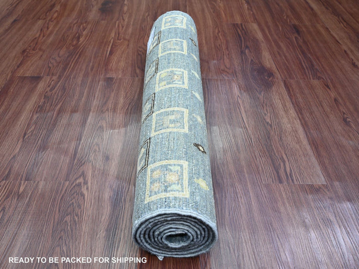 2'8" x 7'7" New Hand Knotted Grey Wool Runner Oriental Rug - MOA10220120