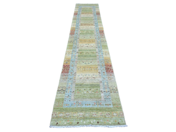 2'8" x 14'8" New Hand Knotted Green Wool Runner Oriental Rug - MOA10220122