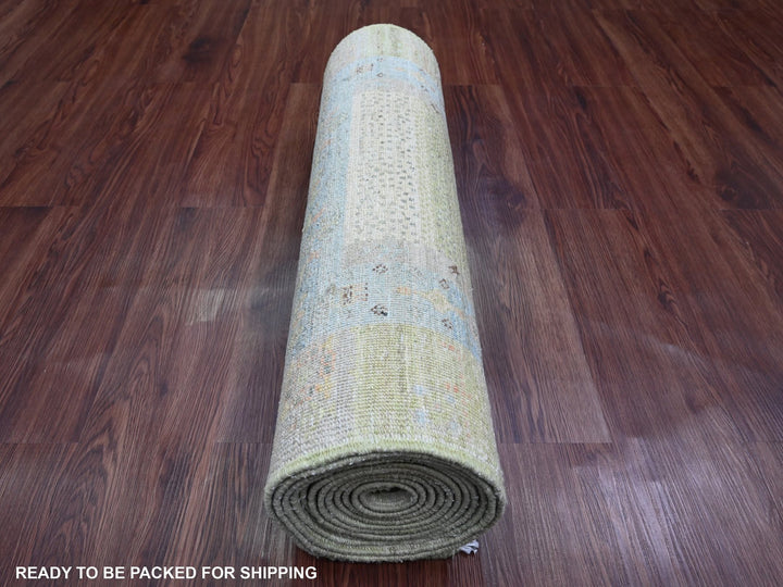 2'8" x 14'8" New Hand Knotted Green Wool Runner Oriental Rug - MOA10220122