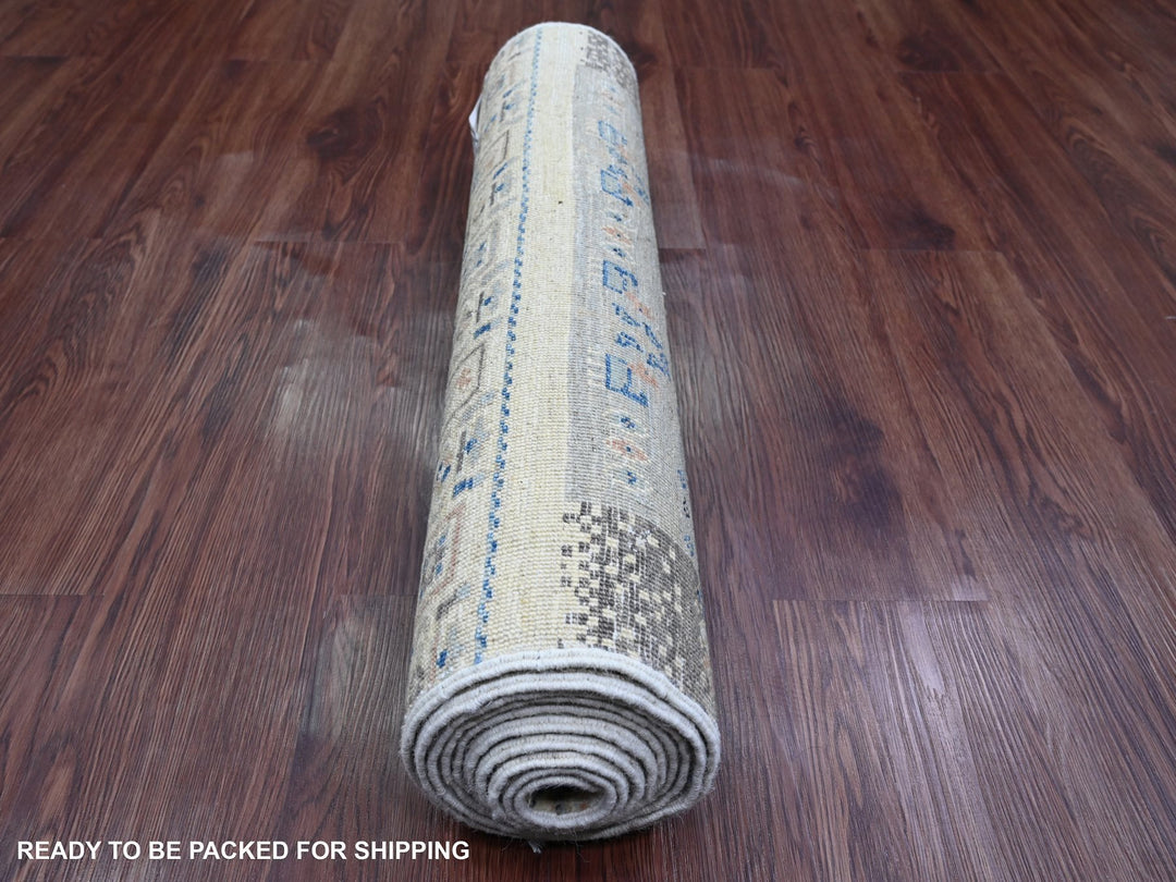2'7" x 10'3" New Hand Knotted Ivory Wool Runner Oriental Rug - MOA10220123