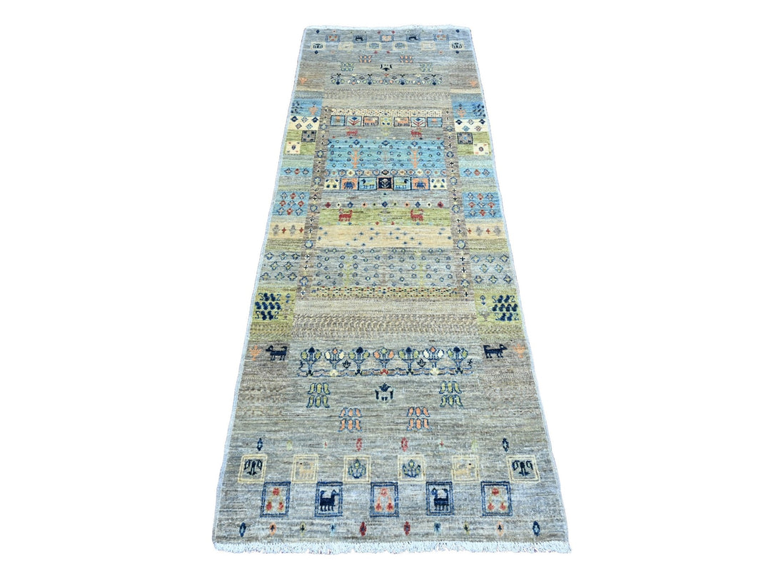 2'8" x 7'7" New Hand Knotted Grey Wool Runner Oriental Rug - MOA10220124