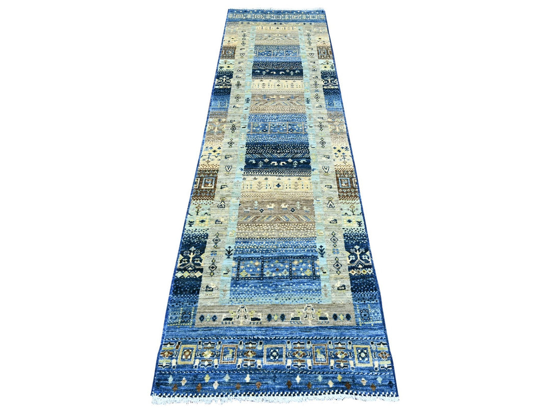 2'6" x 9'8" New Hand Knotted Blue Wool Runner Oriental Rug - MOA10220125