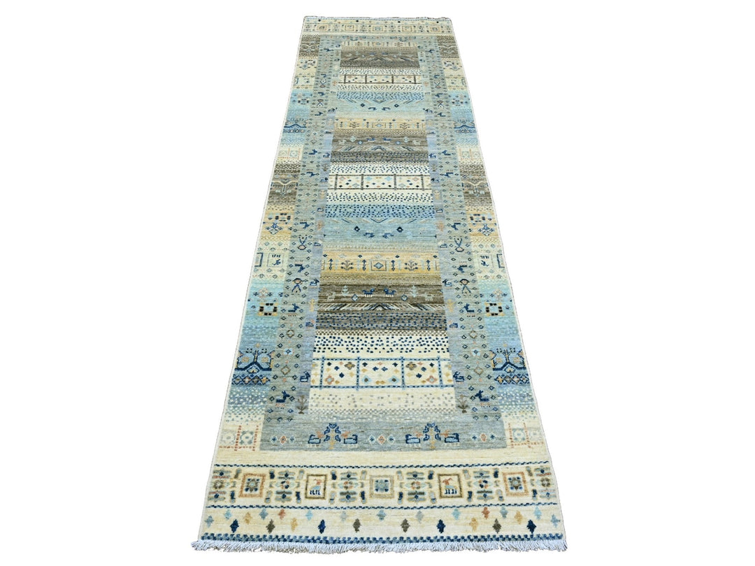 2'10" x 9'7" New Hand Knotted Ivory Wool Runner Oriental Rug - MOA10220126