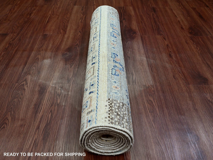 2'10" x 9'7" New Hand Knotted Ivory Wool Runner Oriental Rug - MOA10220126