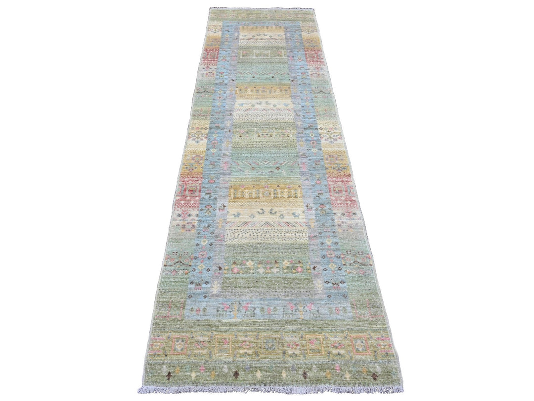 2'9" x 9'7" New Hand Knotted Green Wool Runner Oriental Rug - MOA10220127