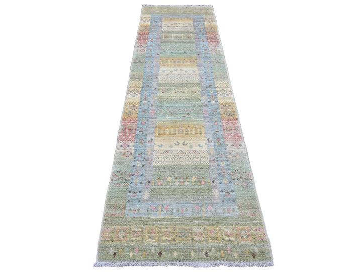 2'9" x 9'7" New Hand Knotted Green Wool Runner Oriental Rug - MOA10220127
