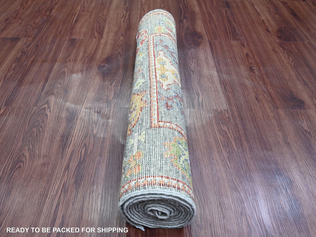 2'9" x 9'6" New Hand Knotted Grey Wool Runner Oriental Rug - MOA10220128