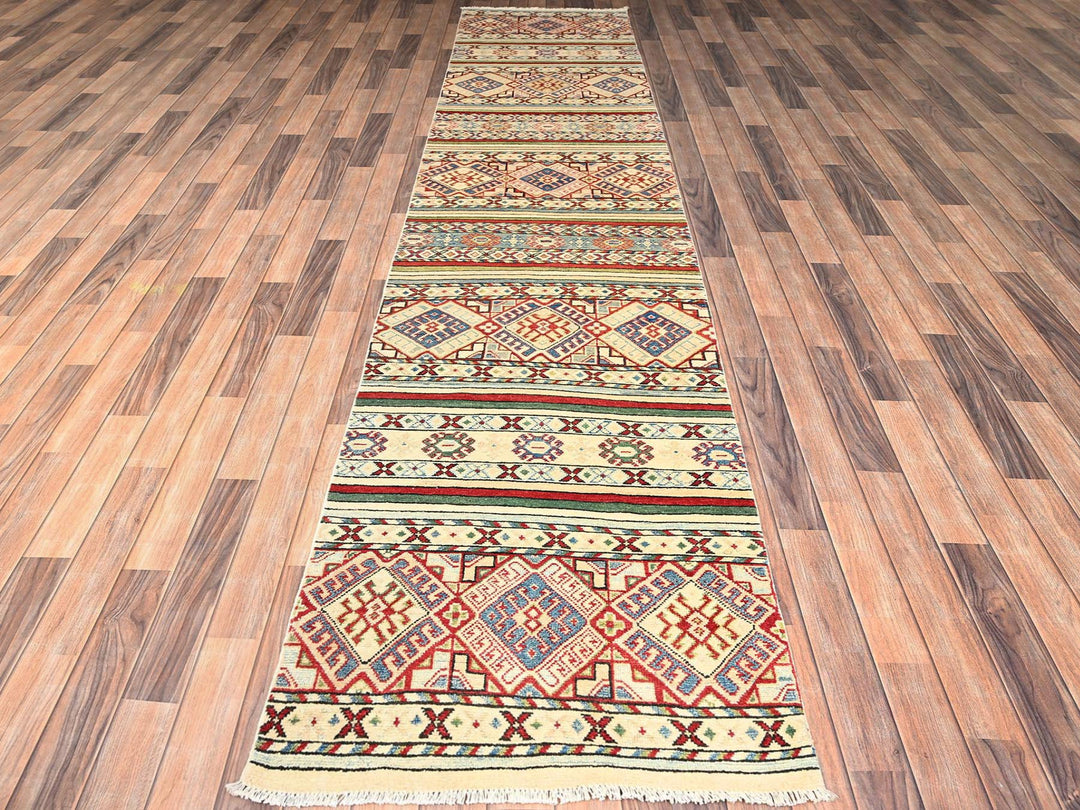 2'10" x 13'0" New Hand Knotted Ivory Wool Runner Oriental Rug - MOA1022012