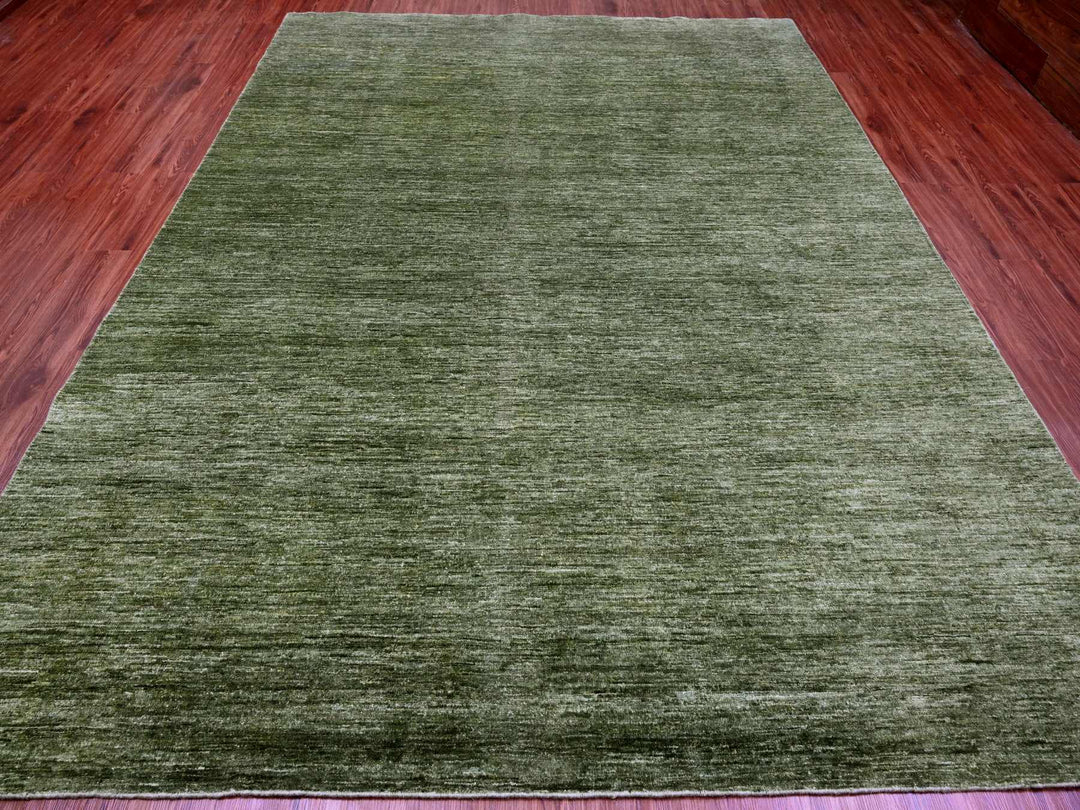 8'8" x 11'6" New Hand Knotted Green Wool Rectangle Oriental Rug - MOA10220140