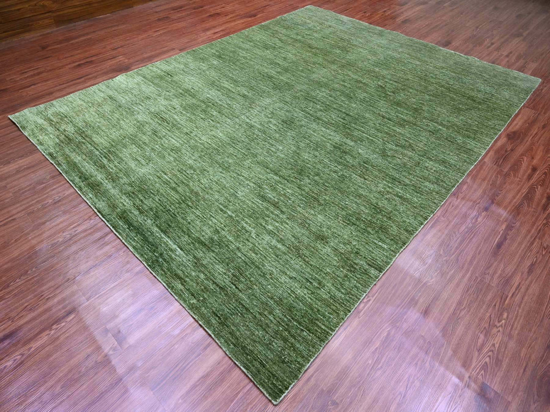 8'8" x 11'6" New Hand Knotted Green Wool Rectangle Oriental Rug - MOA10220140