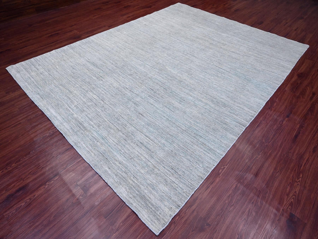 8'6" x 11'5" New Hand Knotted Grey Wool Rectangle Oriental Rug - MOA10220141