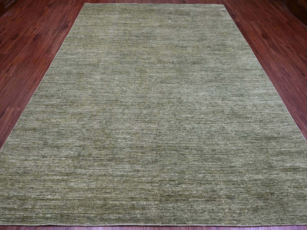 8'5" x 11'5" New Hand Knotted Green Wool Rectangle Oriental Rug - MOA10220142