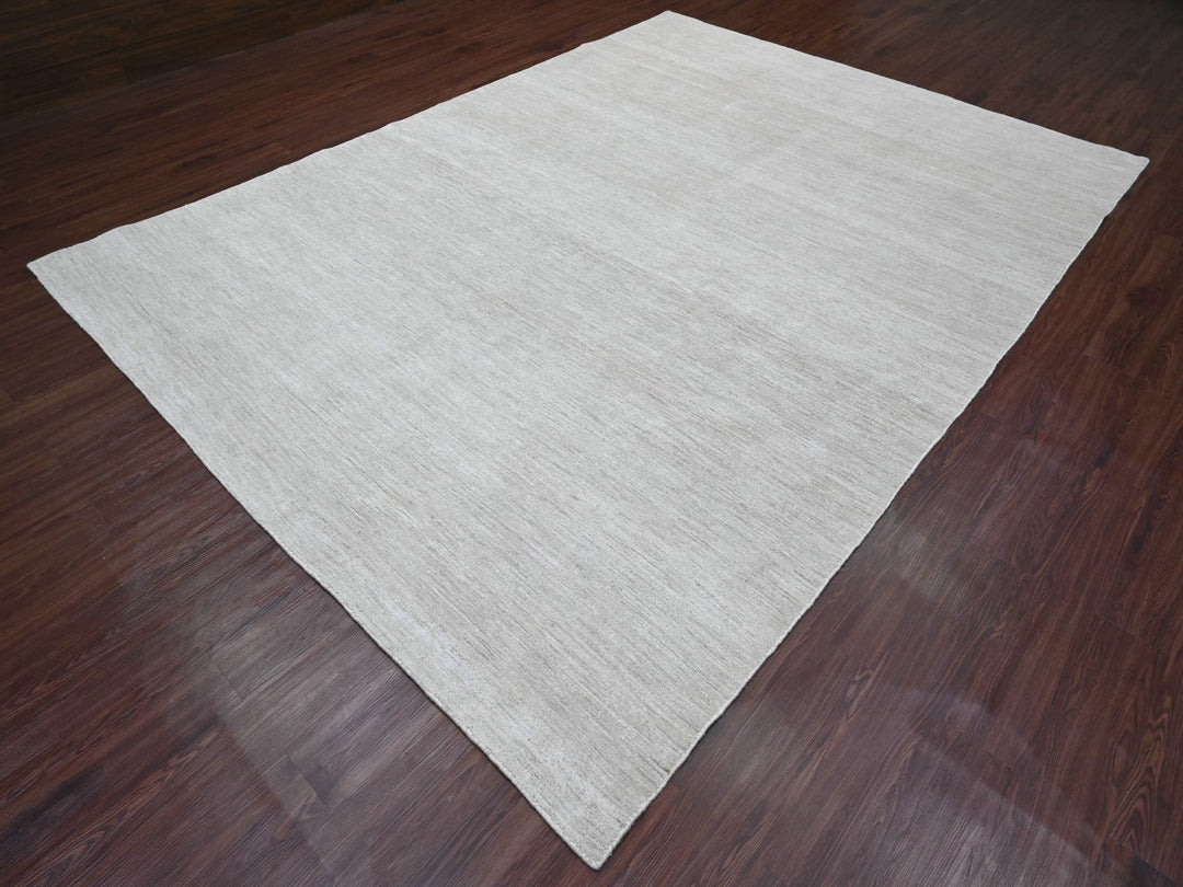 8'7" x 11'9" New Hand Knotted Grey Wool Rectangle Oriental Rug - MOA10220143