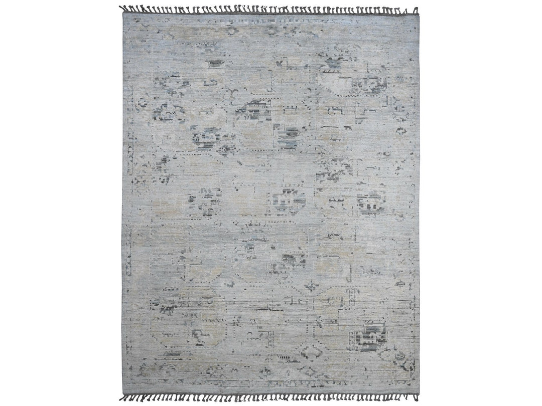 8'11" x 12'1" New Hand Knotted Grey Wool Rectangle Oriental Rug - MOA10220146