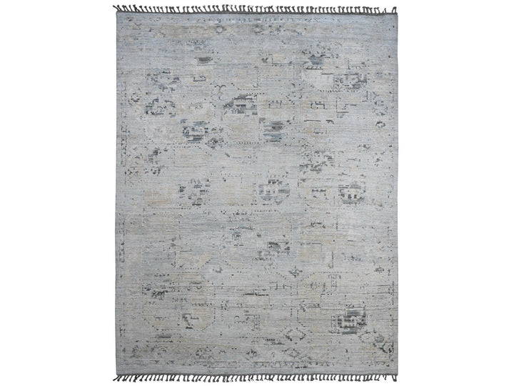 8'11" x 12'1" New Hand Knotted Grey Wool Rectangle Oriental Rug - MOA10220146