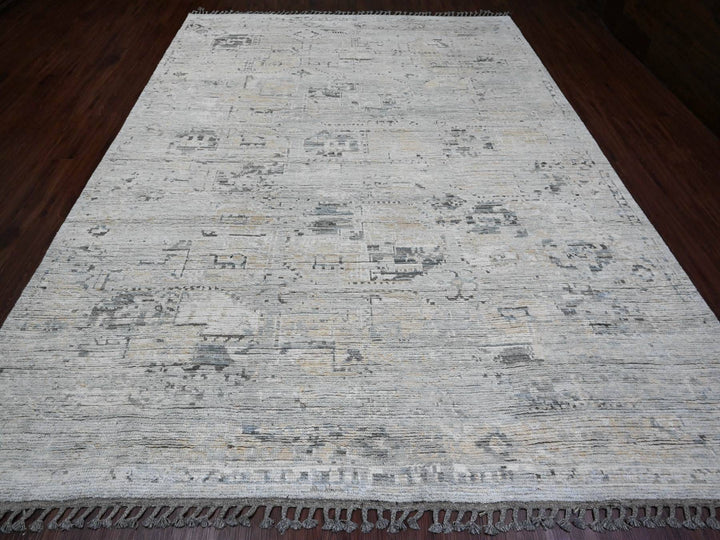 8'11" x 12'1" New Hand Knotted Grey Wool Rectangle Oriental Rug - MOA10220146