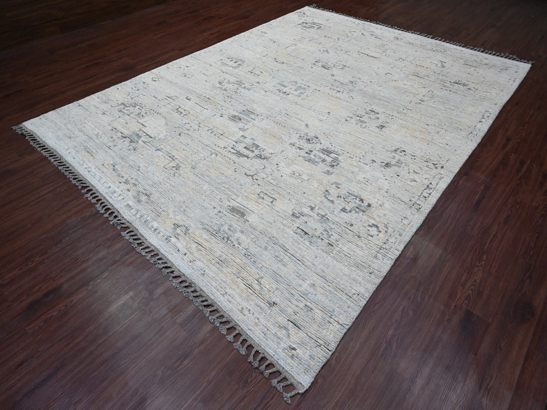 8'11" x 12'1" New Hand Knotted Grey Wool Rectangle Oriental Rug - MOA10220146