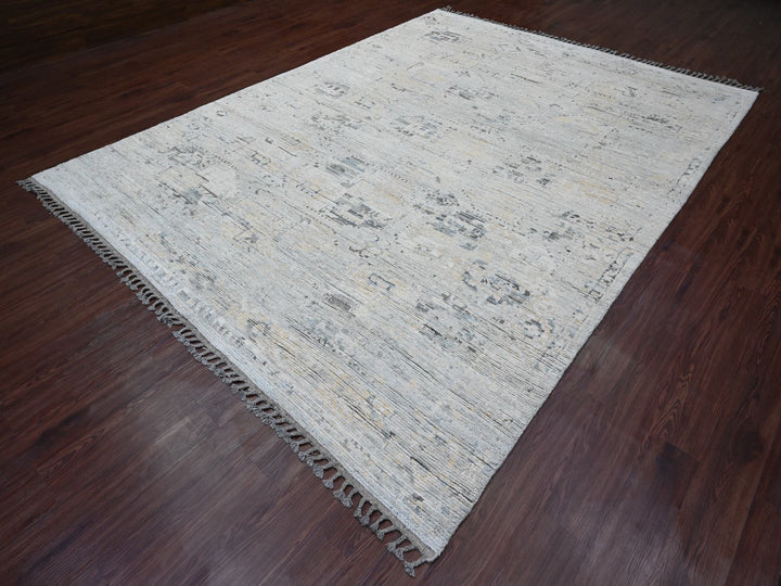 8'11" x 12'1" New Hand Knotted Grey Wool Rectangle Oriental Rug - MOA10220146