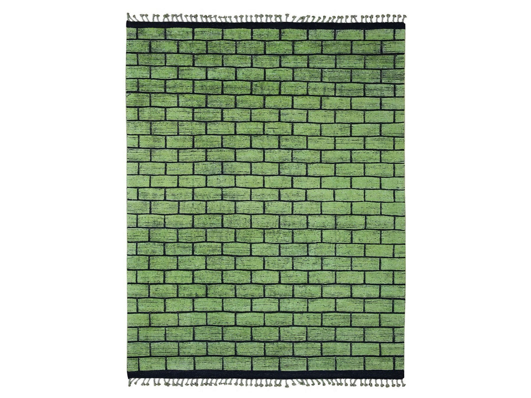 8'2" x 10'6" New Hand Knotted Green Wool Rectangle Oriental Rug - MOA10220147