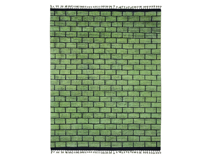 8'2" x 10'6" New Hand Knotted Green Wool Rectangle Oriental Rug - MOA10220147