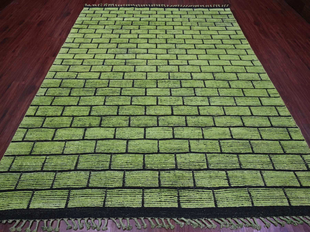 8'2" x 10'6" New Hand Knotted Green Wool Rectangle Oriental Rug - MOA10220147