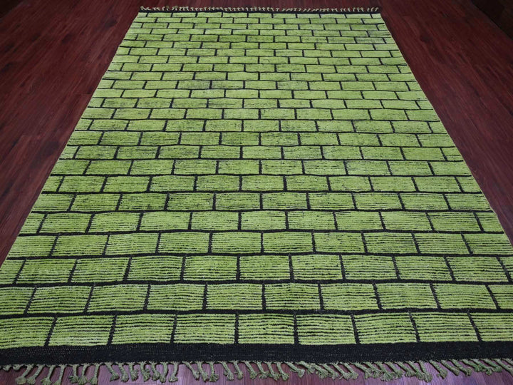 8'2" x 10'6" New Hand Knotted Green Wool Rectangle Oriental Rug - MOA10220147